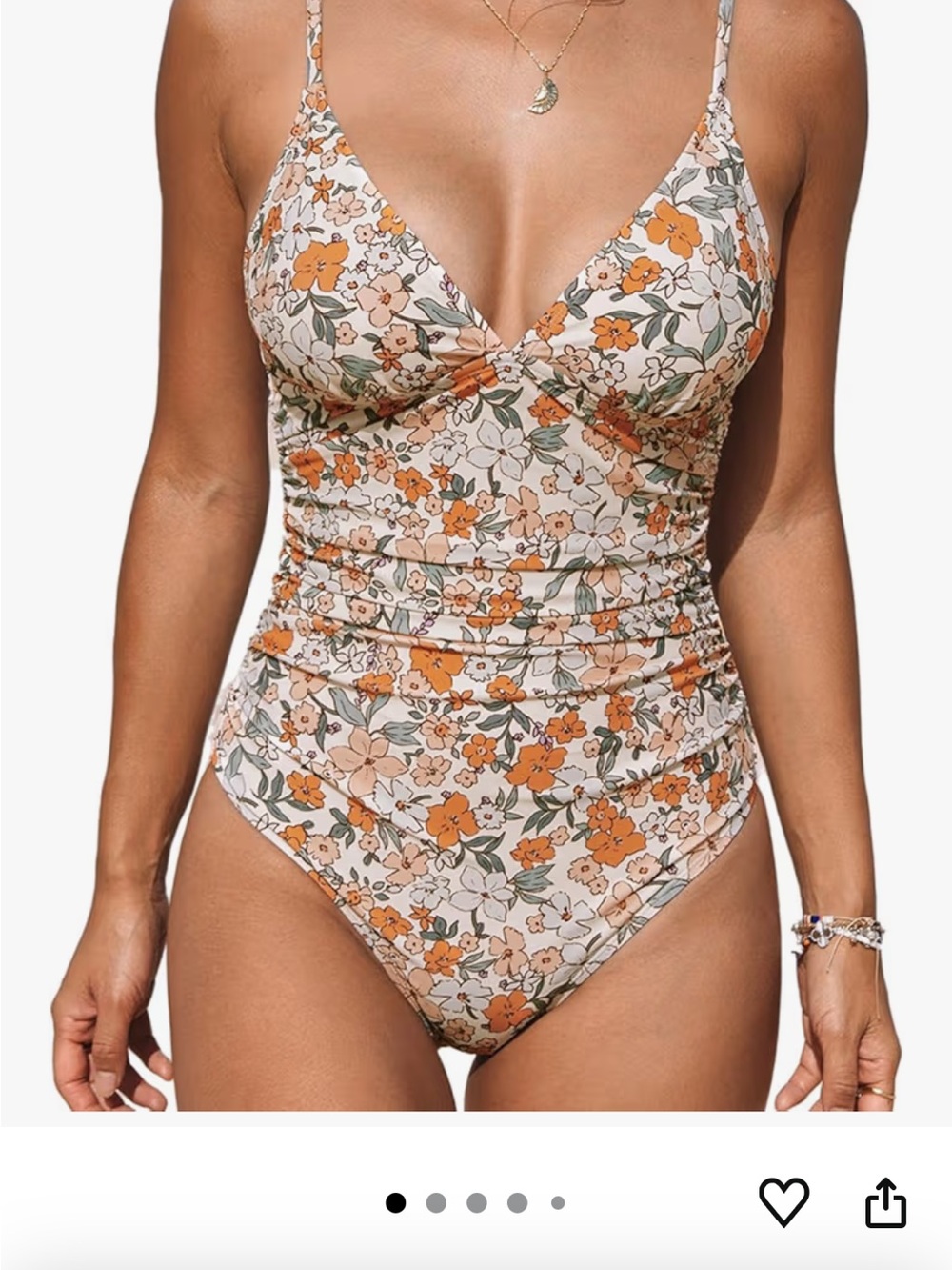 Cupshe Orange Floral Ruched One-Piece Swimsuit - NWT